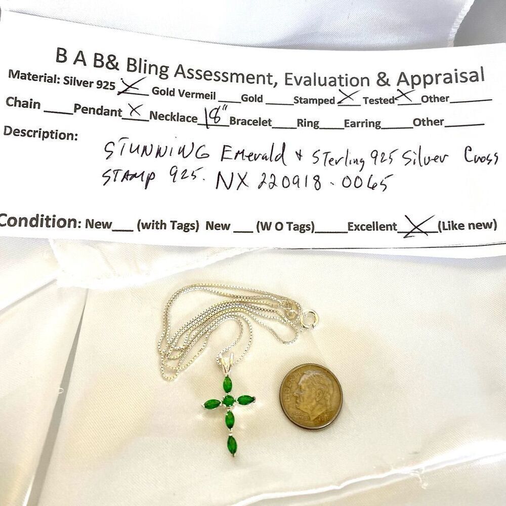 NX# Emerald & Sterling 925 Silver Cross Necklace - Picture 9 of 9
